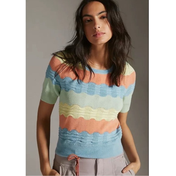 Anthropologie Colorblocked Novelty-Stitch Tee Medium - Picture 1 of 8